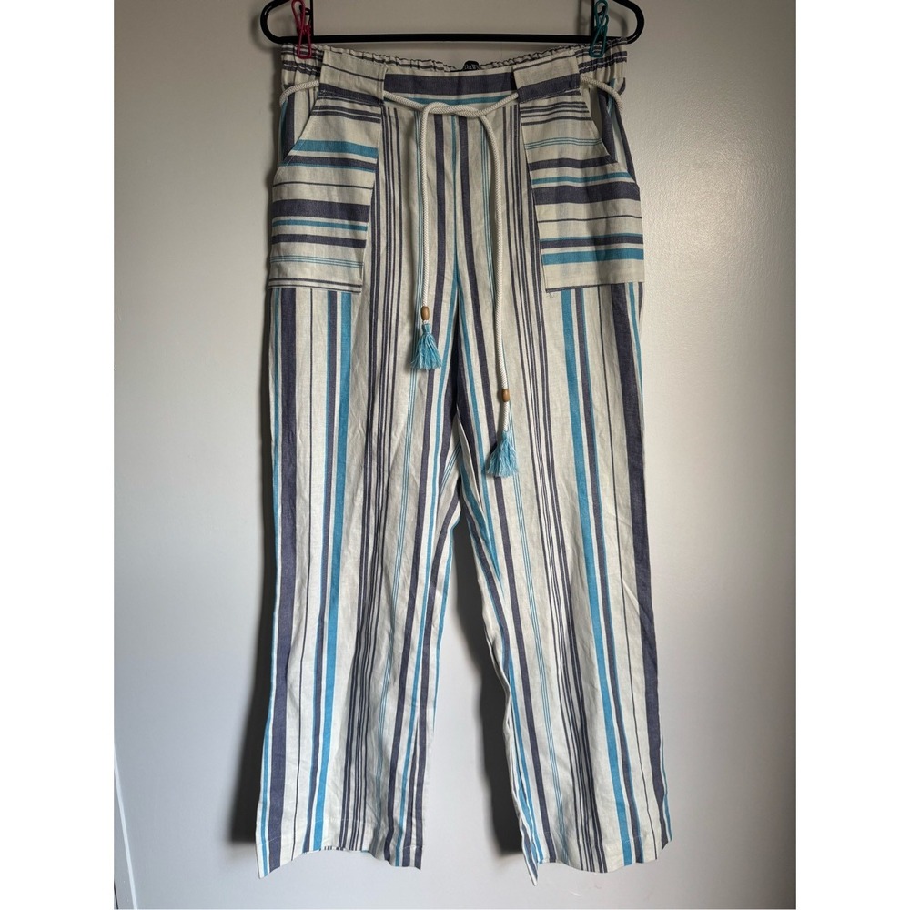 Beau Dawson LA NY Womens Linen Striped Drawstring Pants sz M Beach Casual Boho - Picture 2 of 7